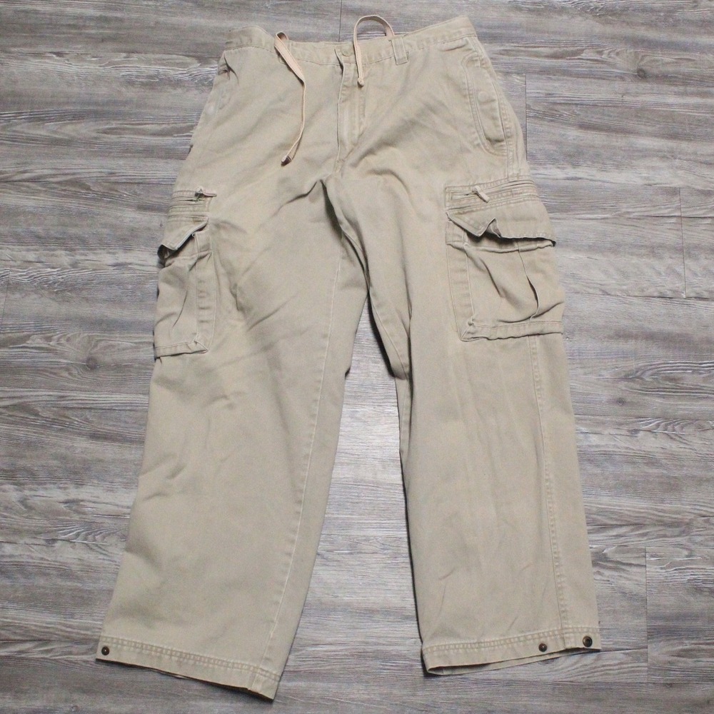 Lee Dungarees Cargo Pants Mens 31x30 Tan Cotton Twill Relaxed Fit Drawstring Hem